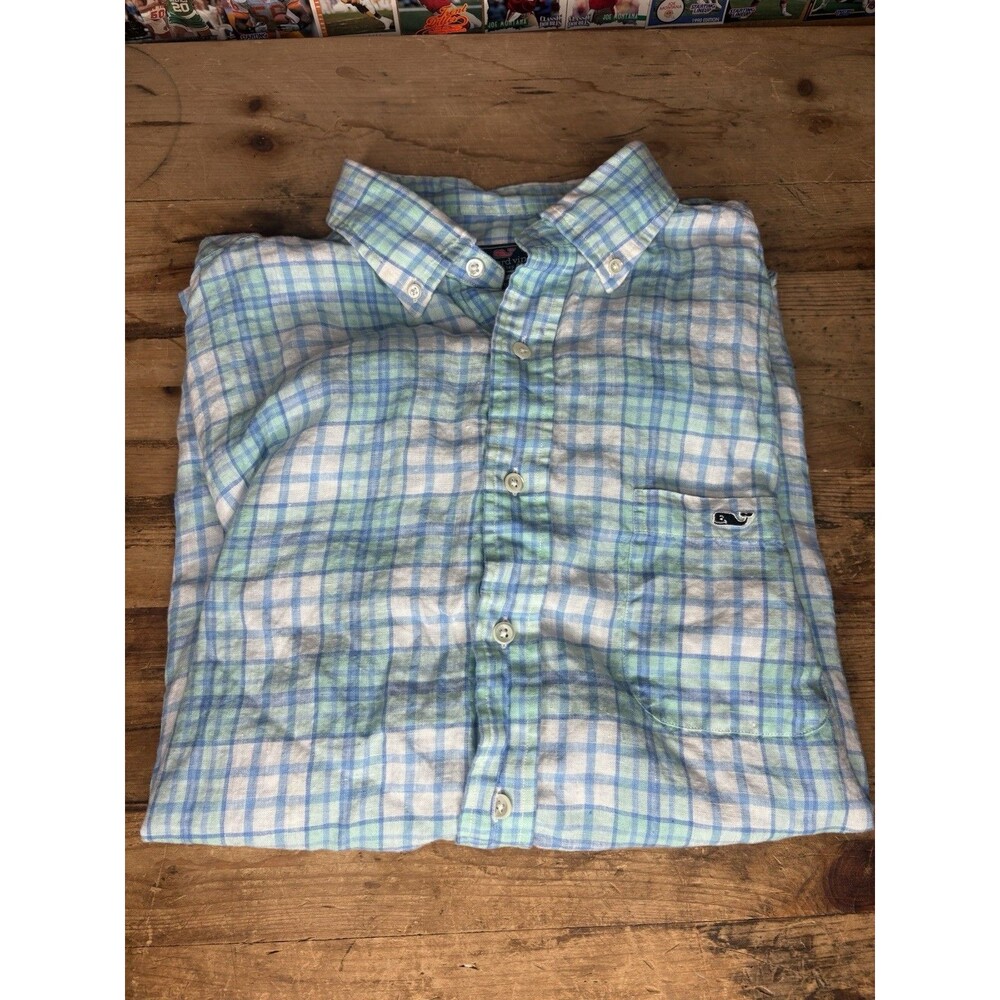 Vineyard Vines Classic Fit Tucker Shirt Men XL Plaid Short Sleeve Button Up Blue
